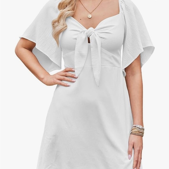 Tie knot v- neck a-line cocktail dress off white size xl - Picture 2 of 7